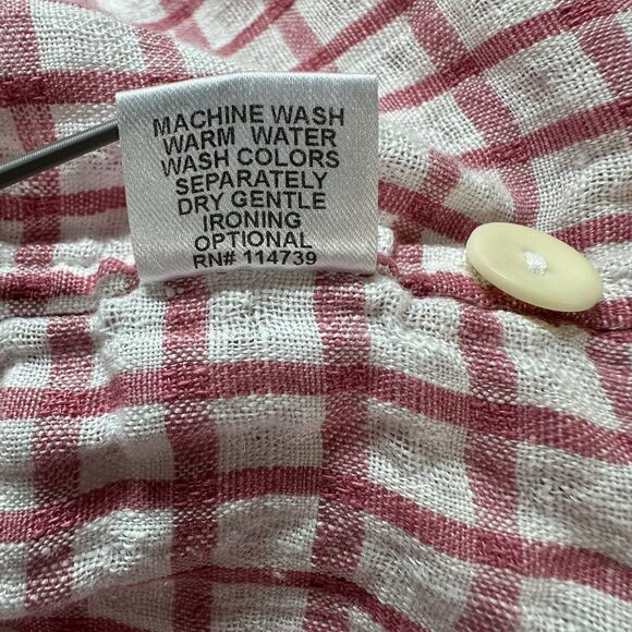 Flax Women's 100% Linen Button Front Plaid Tunic Top Lagenlook Size L White Red - Picture 7 of 14